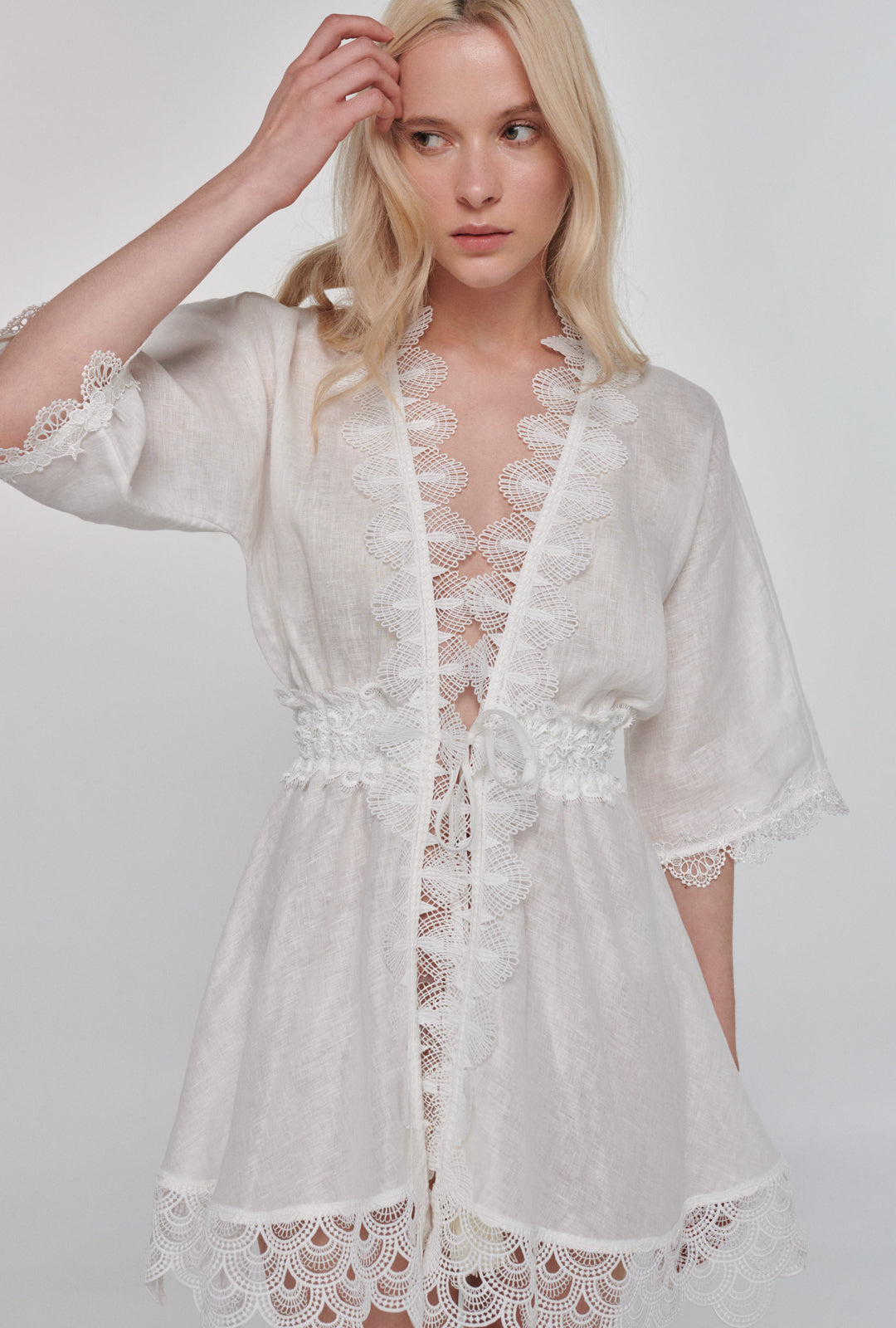 White lace 2024 kimono dress